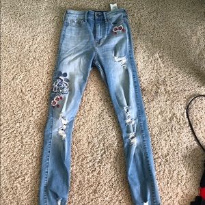 High waisted floral jeans